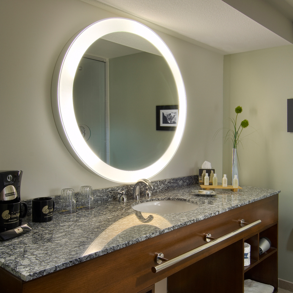 kleankin Round LED Bathroom Mirror, Dimmable Lighted Vanity Mirror with 3  Temperature Colors, Memory Function, Plug-in, 28-Inch | Aosom.com